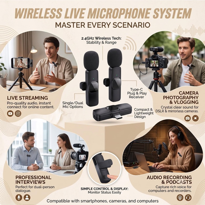 Video Gaming & Esports Usd Acc - Microfono Lavalier Wireless Mini Portatile con